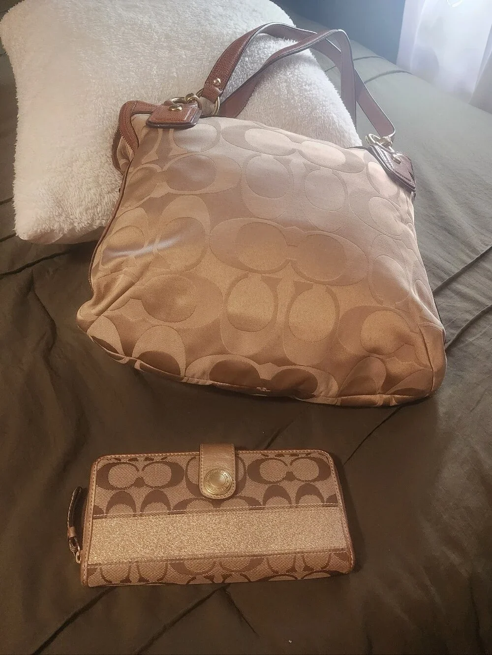 Coach Brown Signature Canvas Shoulder Bag with Wallet